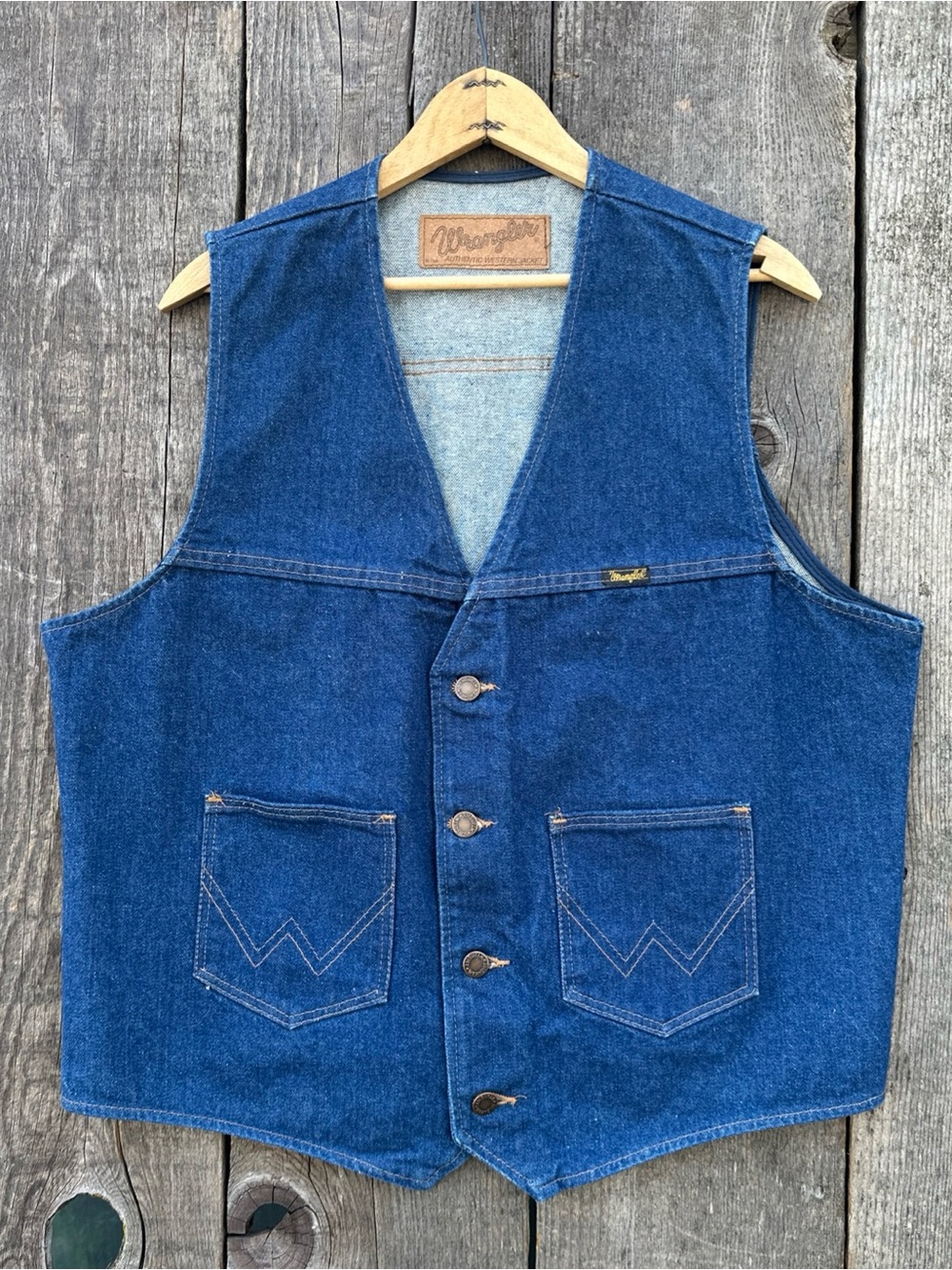 VTG 80s Wrangler Dark Wash Denim Vest Western Cowboy Rodeo Large